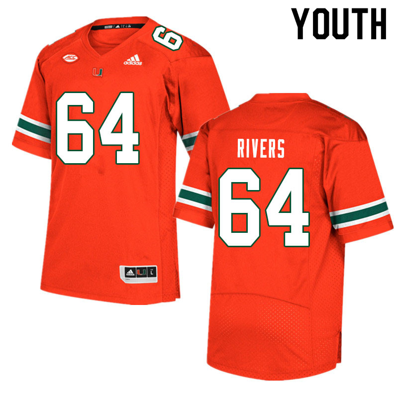 Youth #64 Jalen Rivers Miami Hurricanes College Football Jerseys Sale-Orange - Click Image to Close